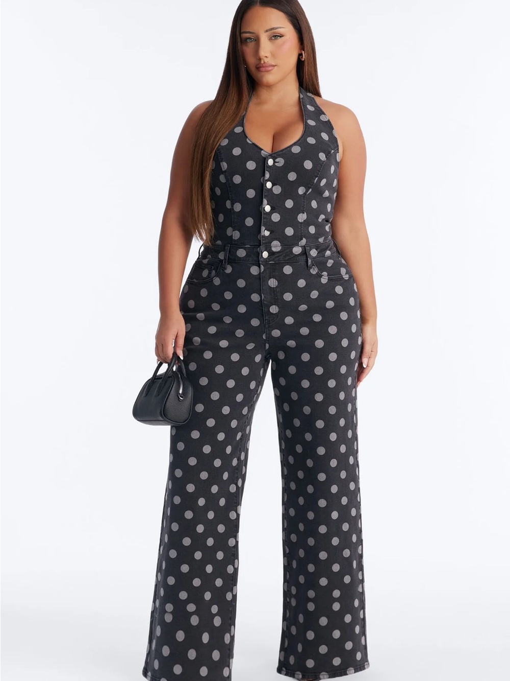 Fashion Nova Black Halter Polka Dot Jumpsuit